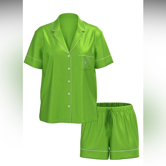 Victoria's Secret Green Satin Pajama with Logo - Picture 4 of 5